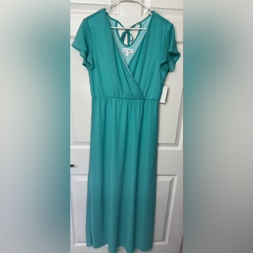 Emeralds & Peppermint Blue Flutter Sleeve V-Neck Sundress NWT